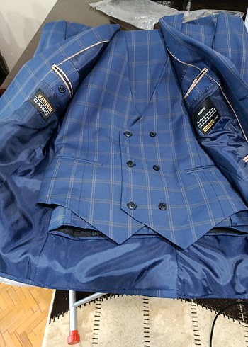 Erkek Mavi Kareli Düğmeli Takım Elbise - Görsel 19