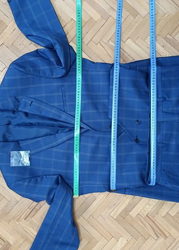 Erkek Mavi Kareli Düğmeli Takım Elbise - Görsel 17