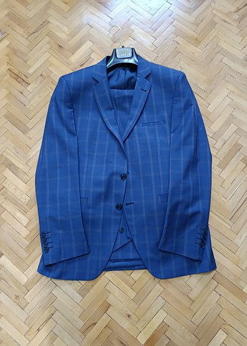 Erkek Mavi Kareli Düğmeli Takım Elbise - Görsel 9