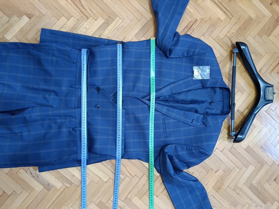 Erkek Mavi Kareli Düğmeli Takım Elbise - Görsel 5