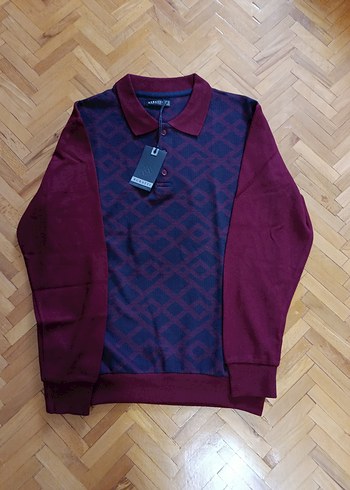 Bordo Uzun Kollu Buratti Polo sweatshirt - Görsel 2
