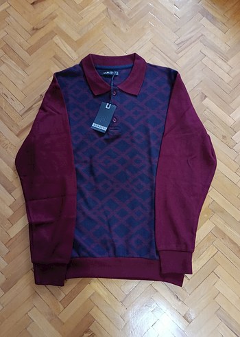 Bordo Uzun Kollu Buratti Polo sweatshirt - Görsel 4