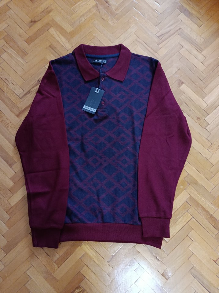 Bordo Uzun Kollu Buratti Polo sweatshirt - Görsel 2