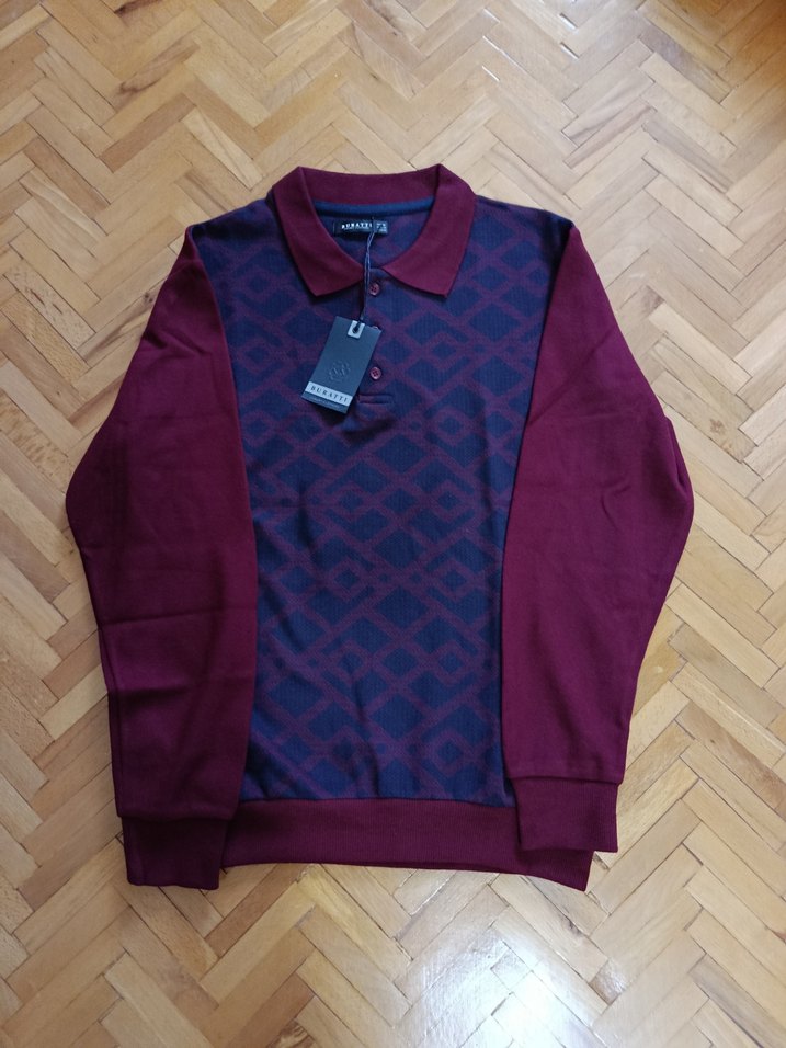 Bordo Uzun Kollu Buratti Polo sweatshirt - Görsel 4