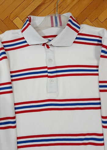 Çizgili Beyaz Uzun Kollu Polo Tişört - Görsel 2