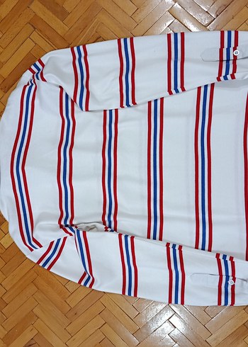 Çizgili Beyaz Uzun Kollu Polo Tişört - Görsel 17