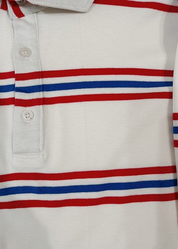 Çizgili Beyaz Uzun Kollu Polo Tişört - Görsel 3