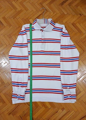 Çizgili Beyaz Uzun Kollu Polo Tişört - Görsel 7