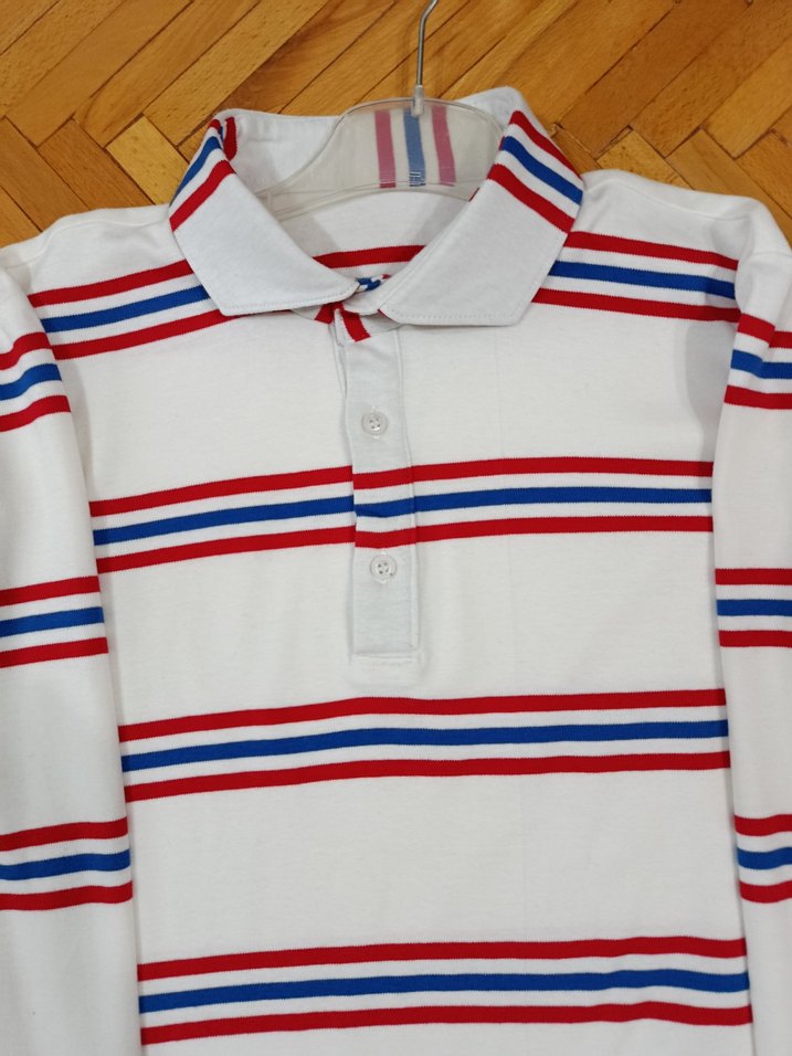 Çizgili Beyaz Uzun Kollu Polo Tişört - Görsel 2