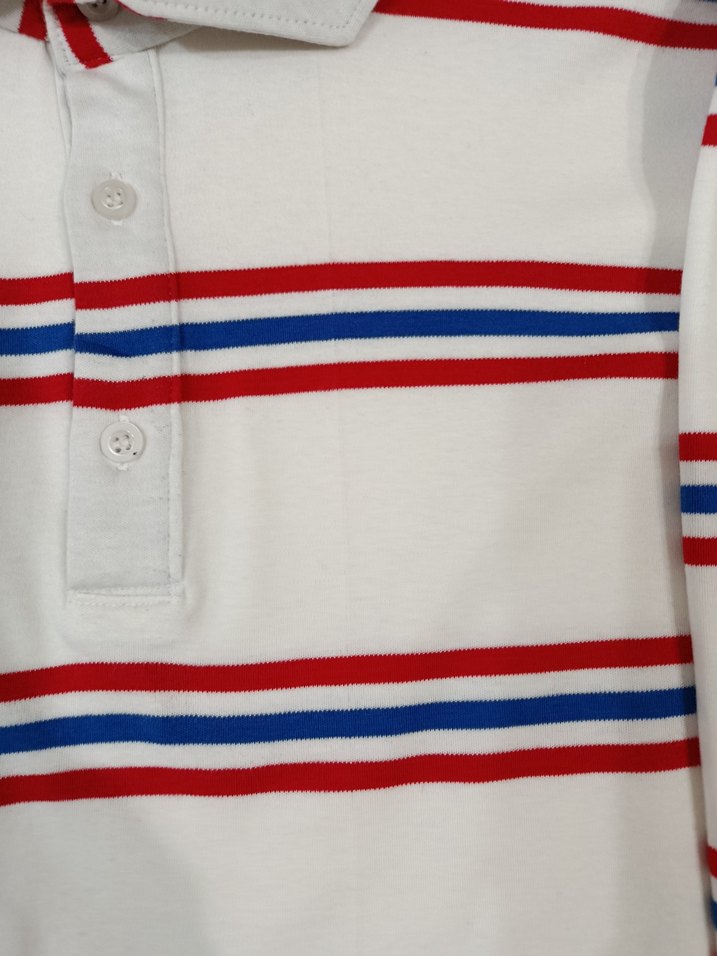 Çizgili Beyaz Uzun Kollu Polo Tişört - Görsel 3