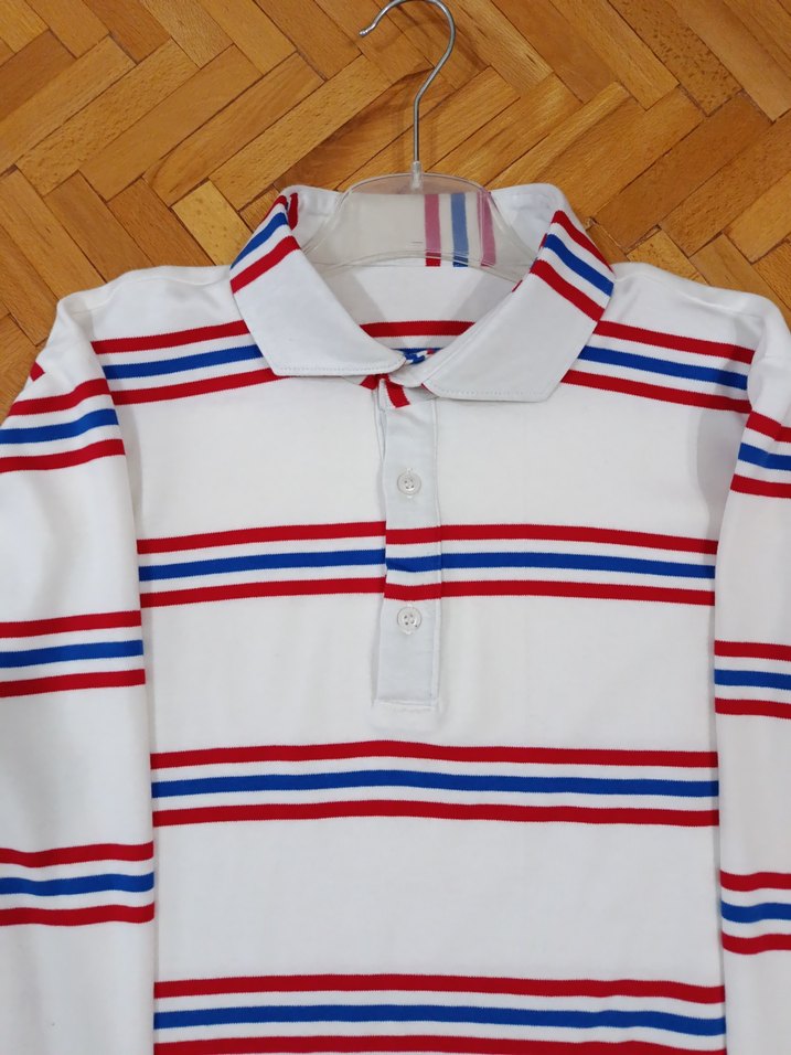 Çizgili Beyaz Uzun Kollu Polo Tişört - Görsel 4