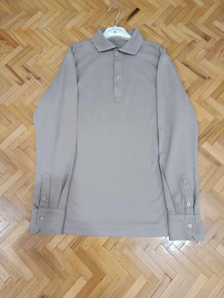 Bej Uzun Kollu Polo Yaka Tişört - Görsel 3