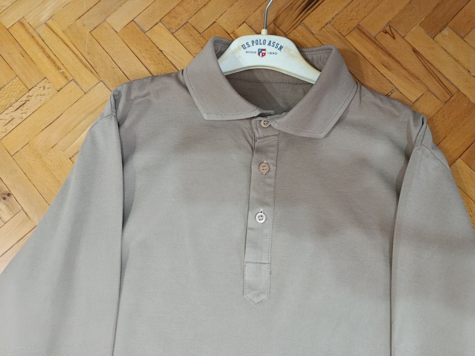 Bej Uzun Kollu Polo Yaka Tişört - Görsel 2