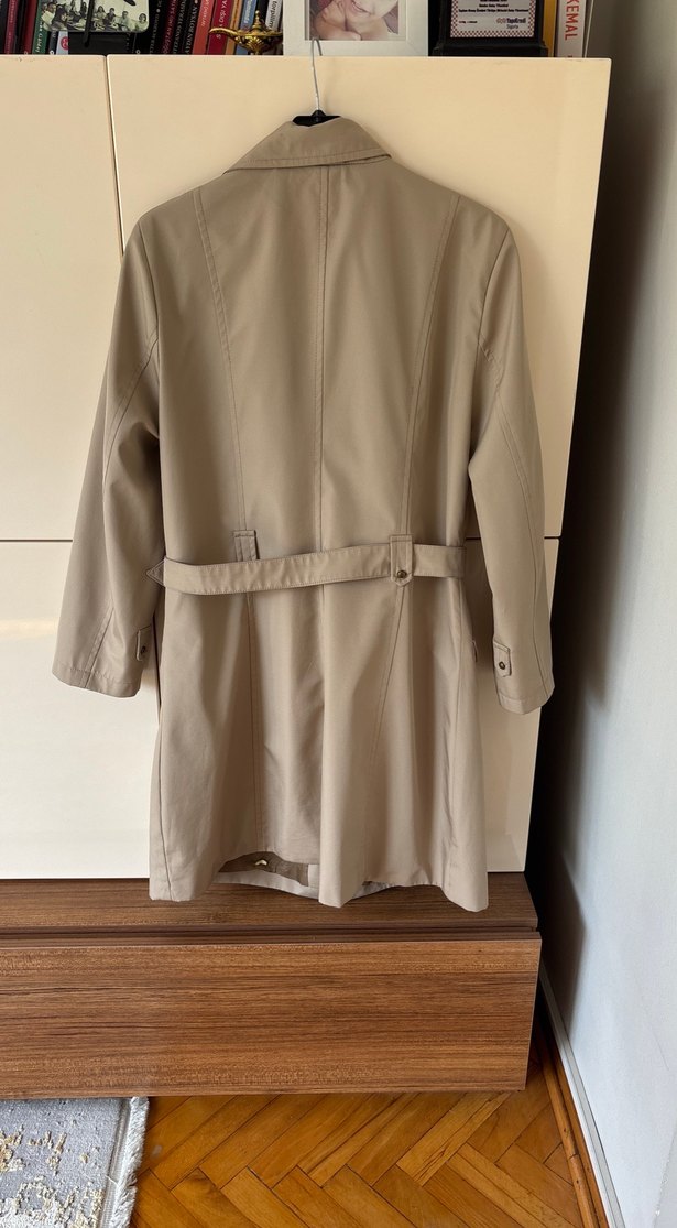 Bej Midi Kadın Trençkot, Kuşaklı, Düz Desen - Görsel 3