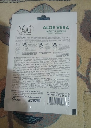 VieN Aloe Vera Kağıt Yüz Maskesi - Görsel 2