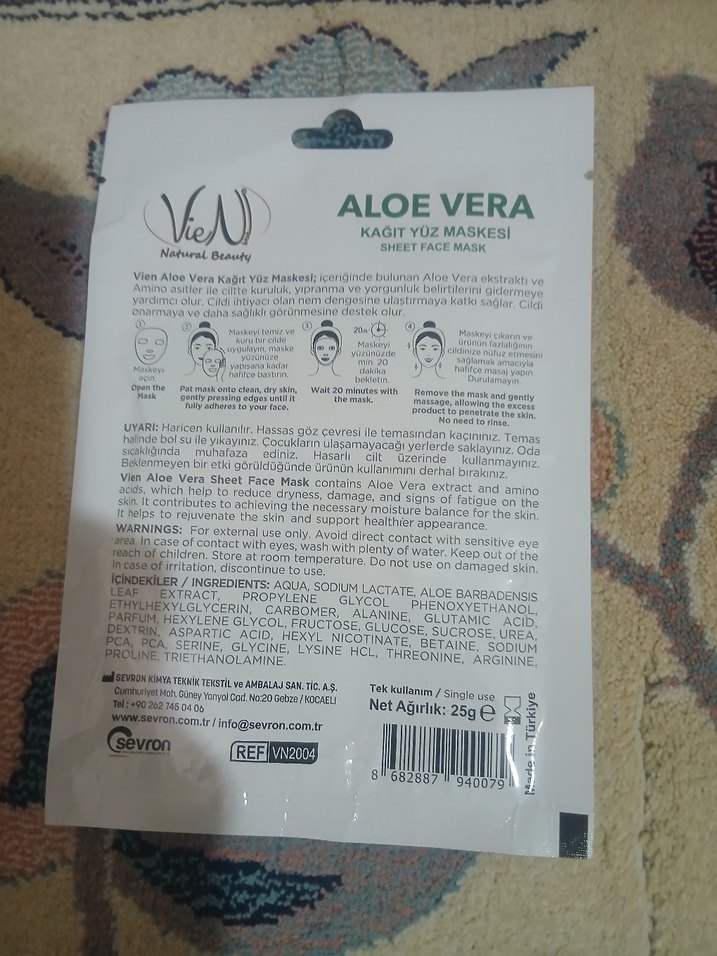 VieN Aloe Vera Kağıt Yüz Maskesi - Görsel 2