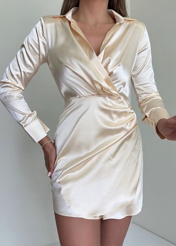 STRADİVARİUS Orjinal Etiketli Elbise Kollu Beyaz Saten Mini - Görsel 2