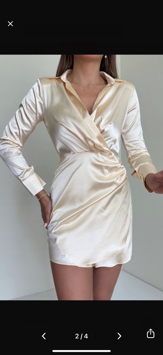 STRADİVARİUS Orjinal Etiketli Elbise Kollu Beyaz Saten Mini - Görsel 2