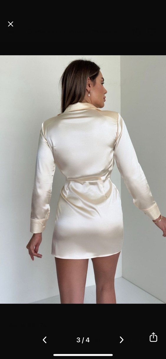 STRADİVARİUS Orjinal Etiketli Elbise Kollu Beyaz Saten Mini - Görsel 3