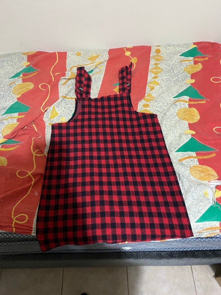 Kırmızı Kareli Askılı Kısa salopet - Görsel 3