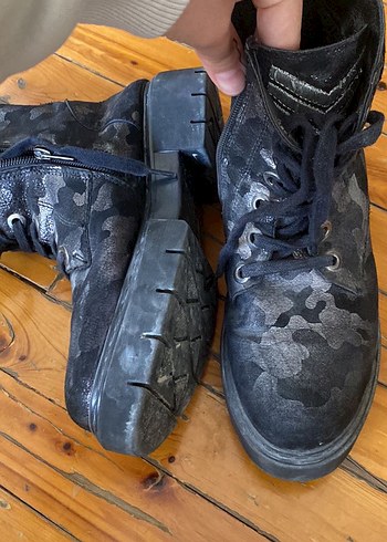 37 Beden gri Renk Gri Kamuflajlı Rock Punk Kadın Botları