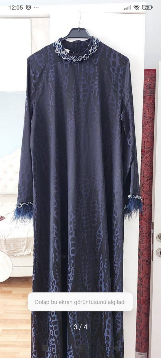 lacivert Yılan Desenli Uzun Bohem Elbise l - Görsel 4