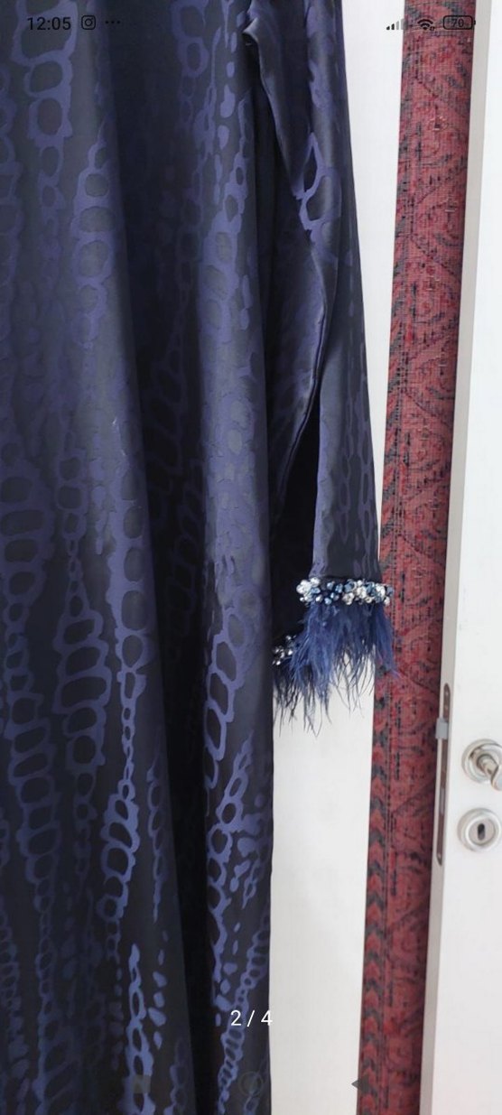 lacivert Yılan Desenli Uzun Bohem Elbise l - Görsel 2