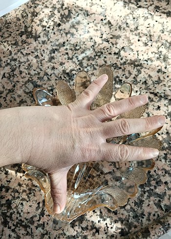 Vintage Şeffaf Bej Cam Kase - Görsel 2