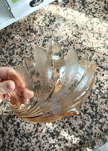 Vintage Şeffaf Bej Cam Kase - Görsel 6