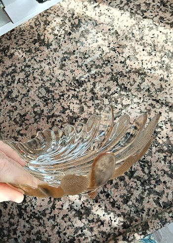 Vintage Şeffaf Bej Cam Kase - Görsel 7