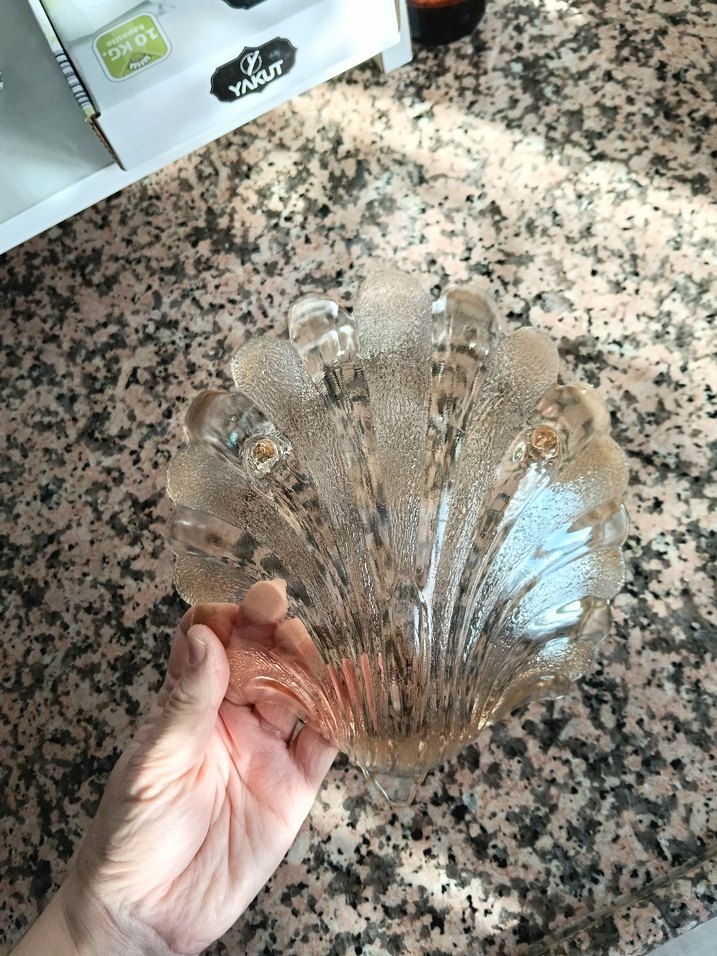 Vintage Şeffaf Bej Cam Kase - Görsel 4