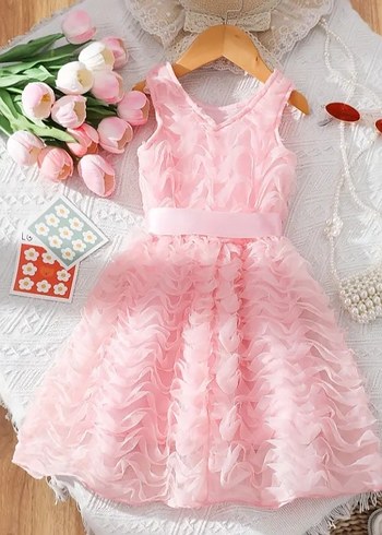 Pembe Kız Çocuk Fırfırlı Elbise