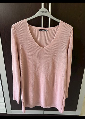 Pembe V Yaka Triko Kadın Kazak