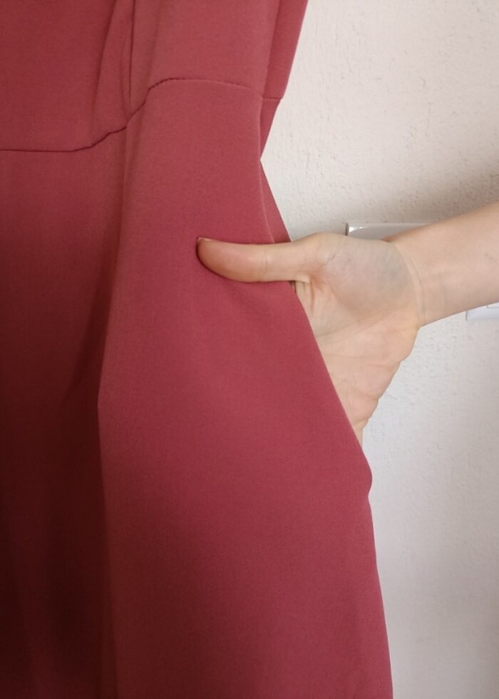 Gül kurusu rengi cepli abiye elbise - Görsel 2