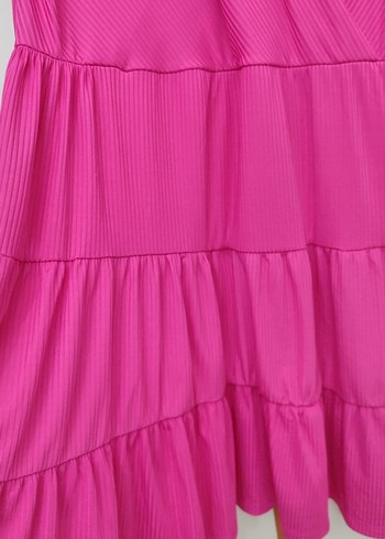 Pembe Pilili V Yaka Midi Elbise - Görsel 3