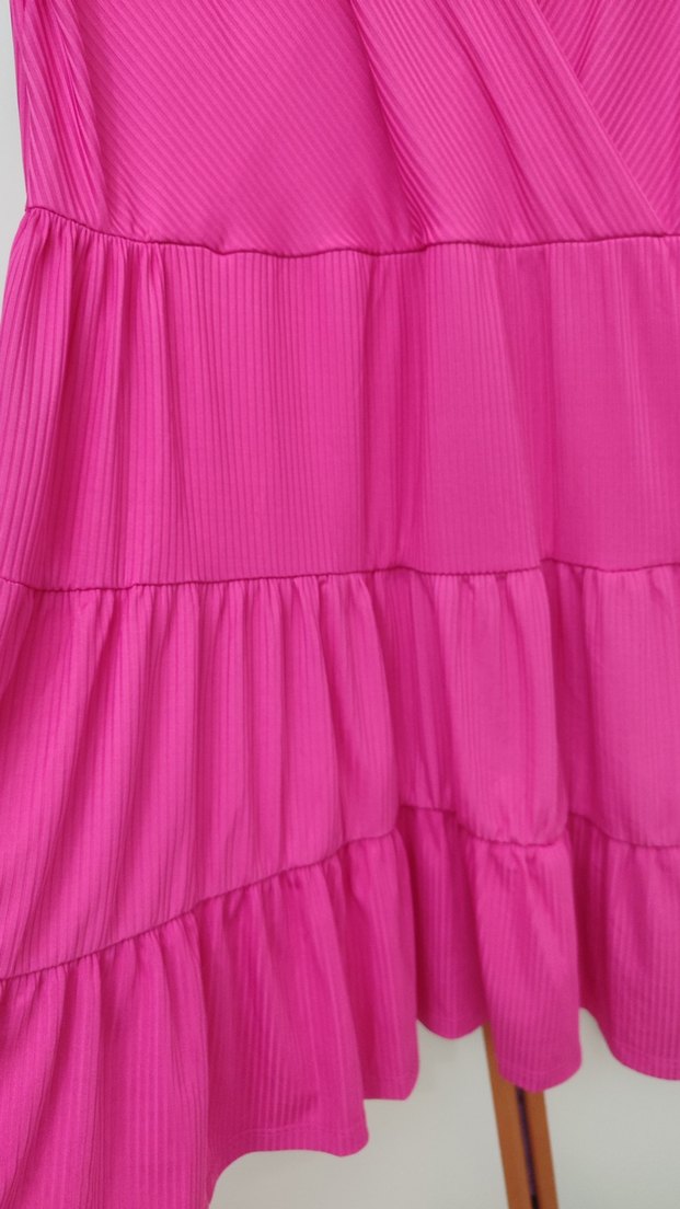 Pembe Pilili V Yaka Midi Elbise - Görsel 3