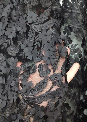 siyah 3 boyutlu dantel abiye ceket - Görsel 3