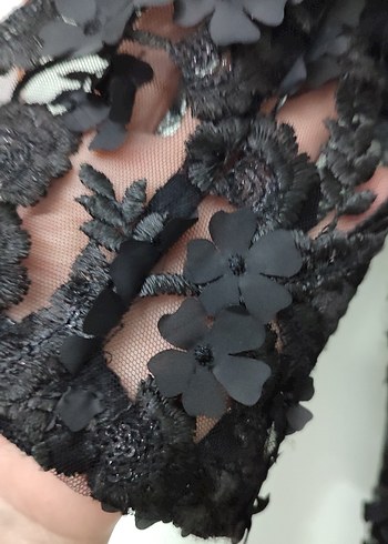 siyah 3 boyutlu dantel abiye ceket - Görsel 4