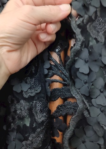 siyah 3 boyutlu dantel abiye ceket - Görsel 2