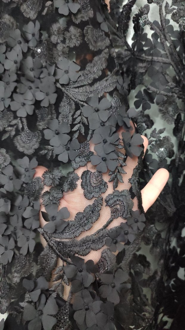 siyah 3 boyutlu dantel abiye ceket - Görsel 3