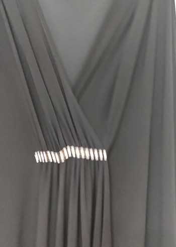 Siyah V Yaka Uzun Drapeli Kadın Elbise - Görsel 4