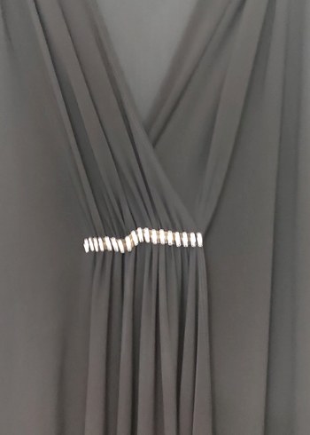 Siyah V Yaka Uzun Drapeli Kadın Elbise - Görsel 3