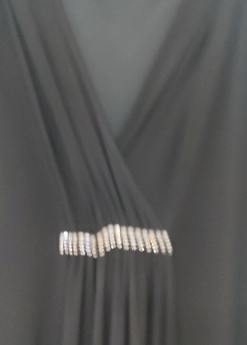 Siyah V Yaka Uzun Drapeli Kadın Elbise - Görsel 2