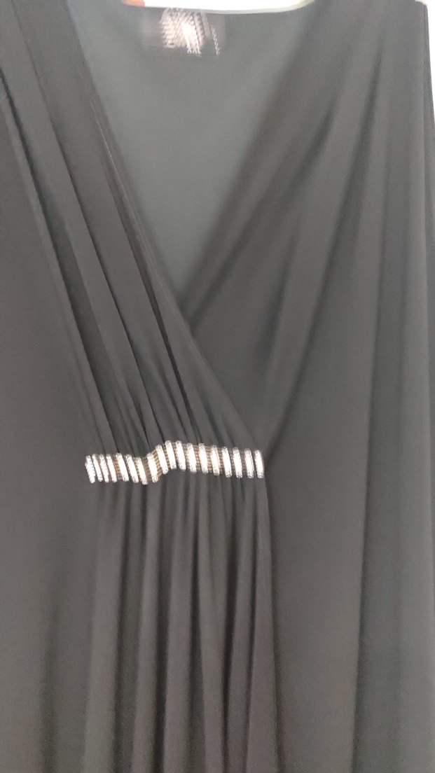 Siyah V Yaka Uzun Drapeli Kadın Elbise - Görsel 4