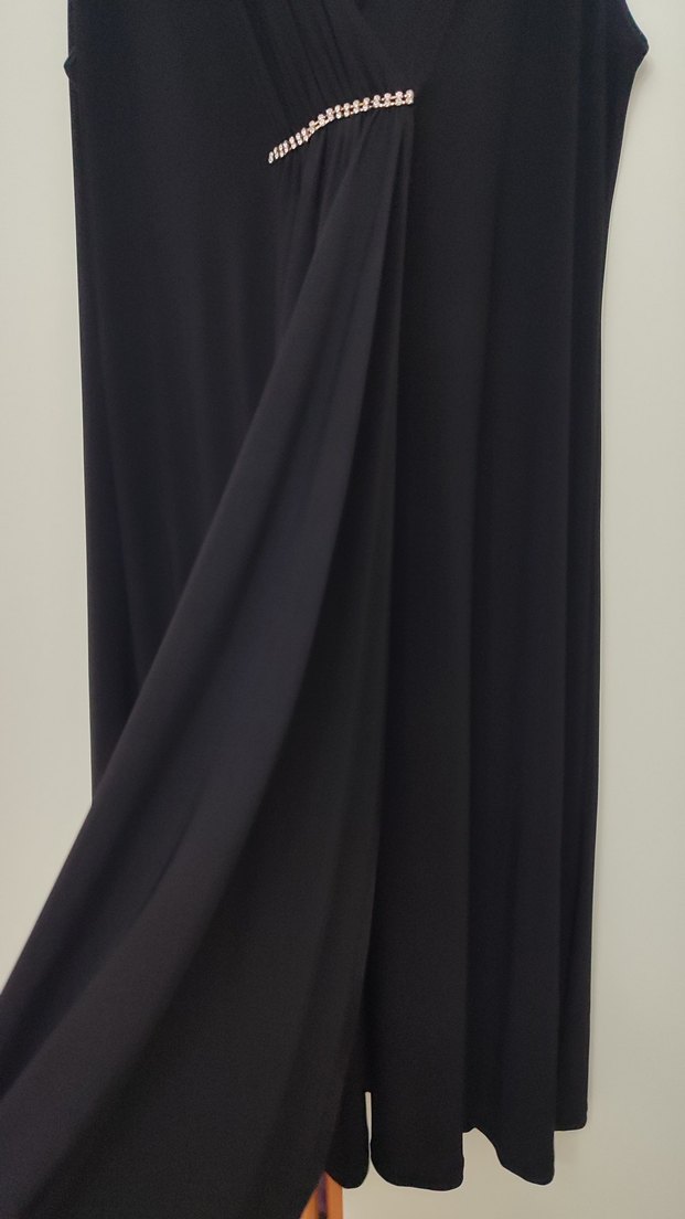 Siyah V Yaka Uzun Drapeli Kadın Elbise - Görsel 5