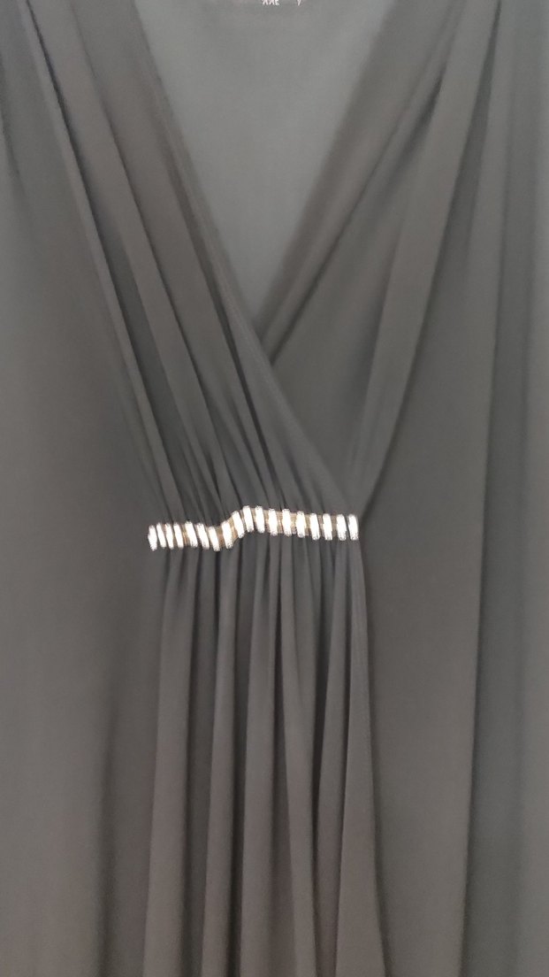 Siyah V Yaka Uzun Drapeli Kadın Elbise - Görsel 3