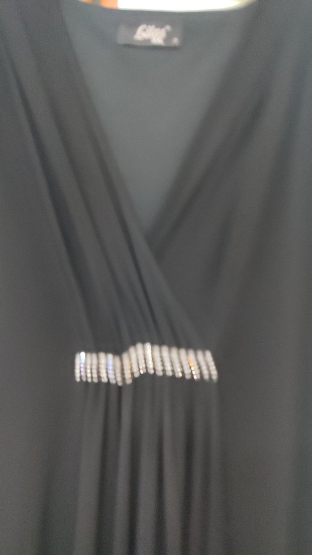 Siyah V Yaka Uzun Drapeli Kadın Elbise - Görsel 2