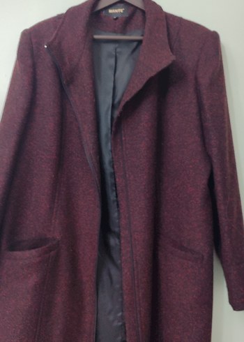 Bordo Midi  Yün Kaban - Görsel 4