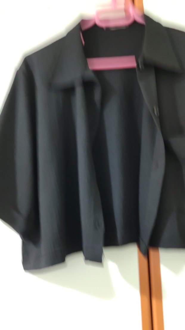 siyah  Düğmeli Kadın crop Gömlek - Görsel 3