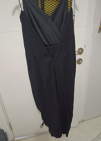 Siyah Drapeli Hamile Tulum, V-Yaka, Kolsuz - Görsel 2